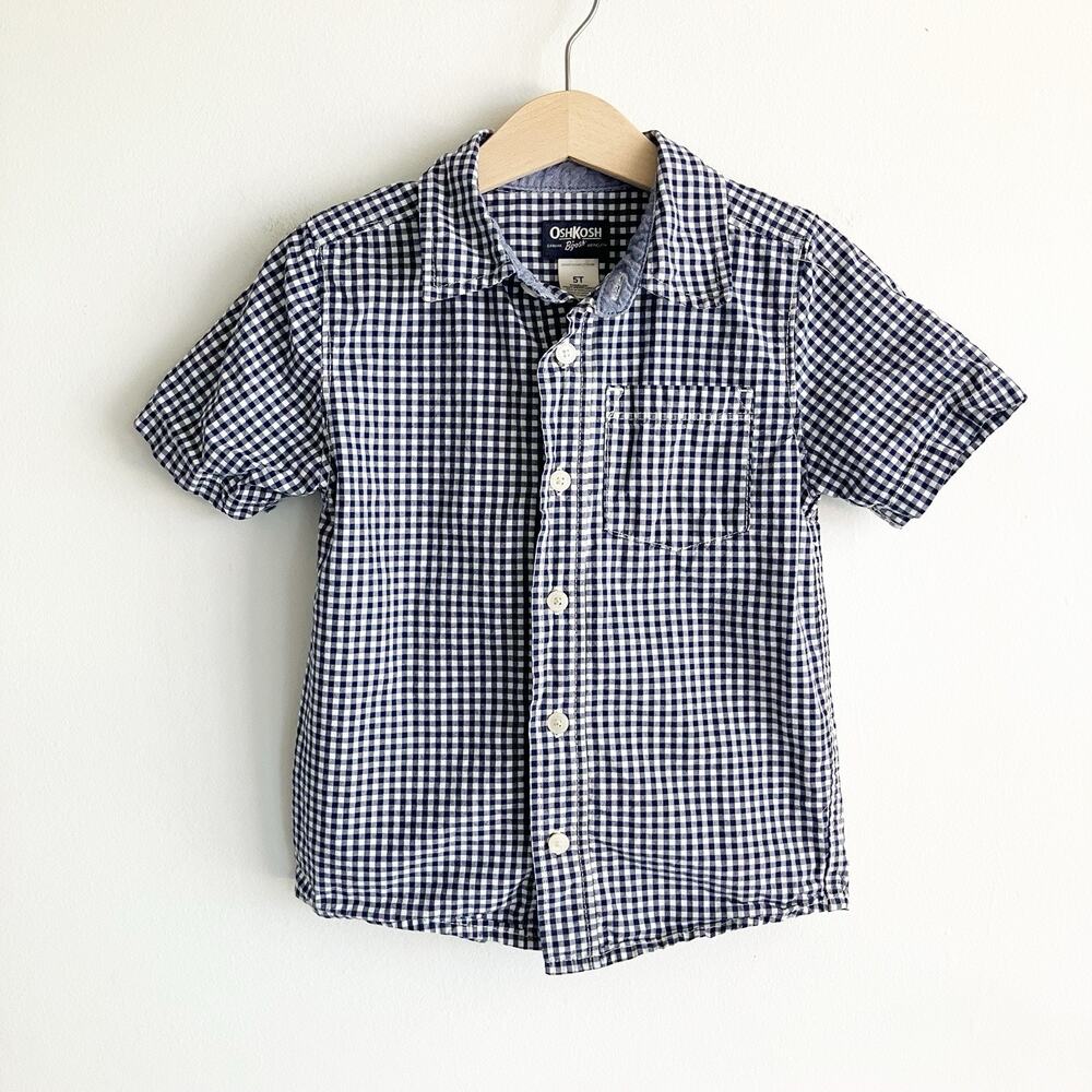 OshKosh B'gosh Navy and White Gingham Button-Down Shirt